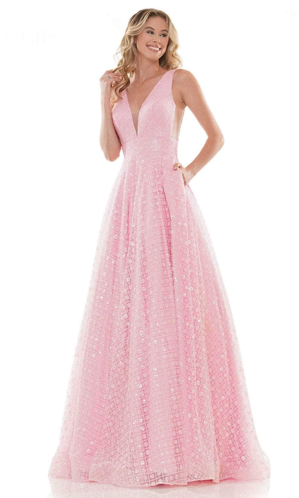 Colors Dress 2170 - Glitter Sequin A-Line Prom Dress Special Occasion Dress 0 / Baby Pink
