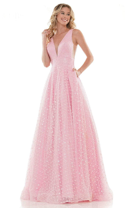 Colors Dress 2170 - Glitter Sequin A-Line Prom Dress Special Occasion Dress 0 / Baby Pink