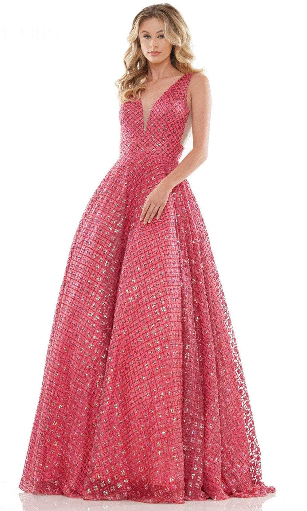 Colors Dress 2170 - Glitter Sequin A-Line Prom Dress Special Occasion Dress 0 / Hot Coral