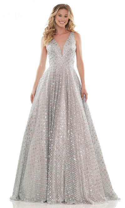 Colors Dress 2170 - Glitter Sequin A-Line Prom Dress Special Occasion Dress 0 / Silver