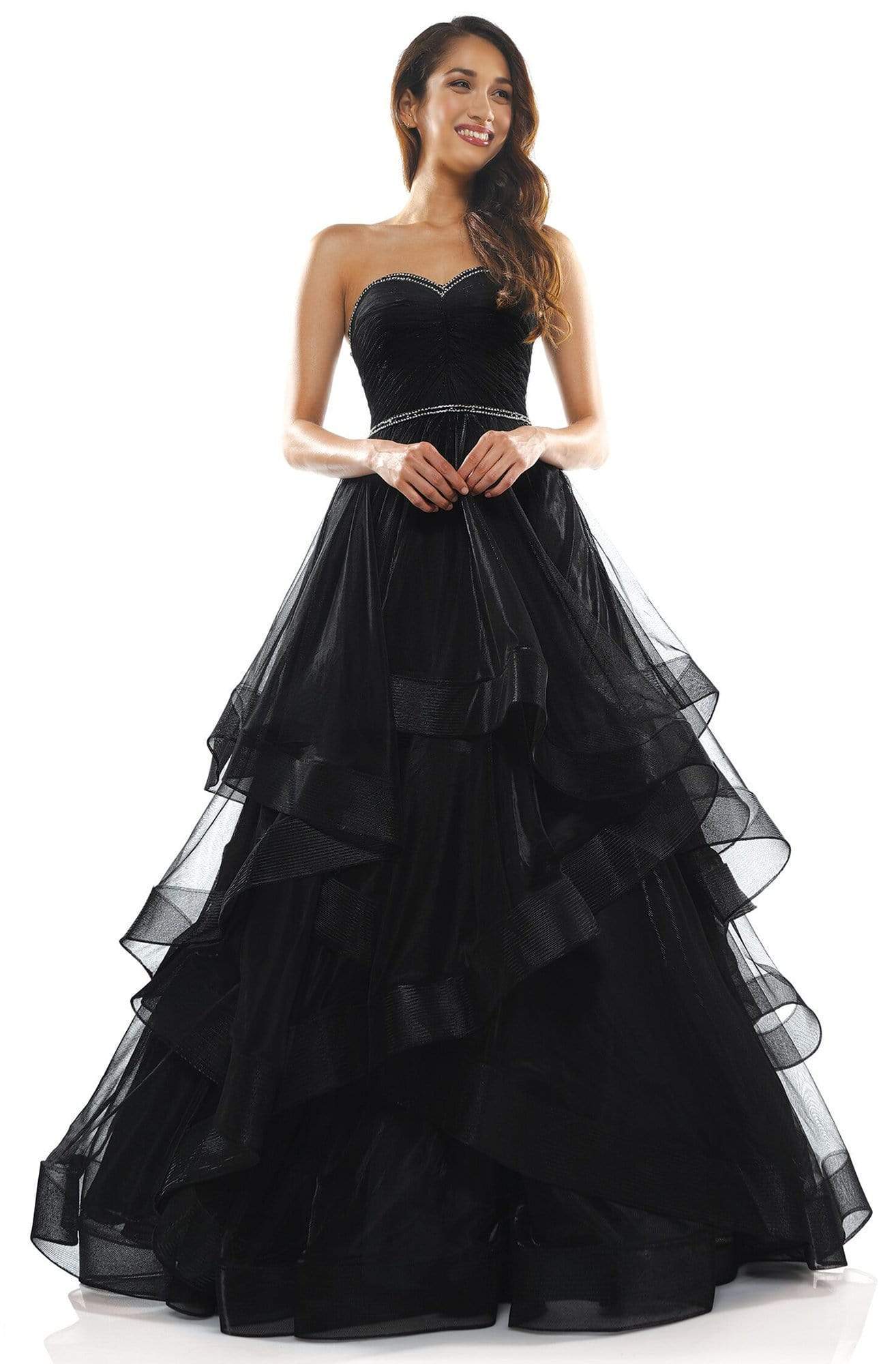Colors Dress - 2279 Strapless Sweetheart Ruffled Long Dress Prom Dresses 0 / Black