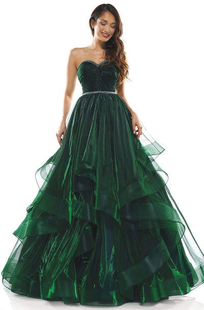 Colors Dress - 2279 Strapless Sweetheart Ruffled Long Dress Prom Dresses 0 / Emerald