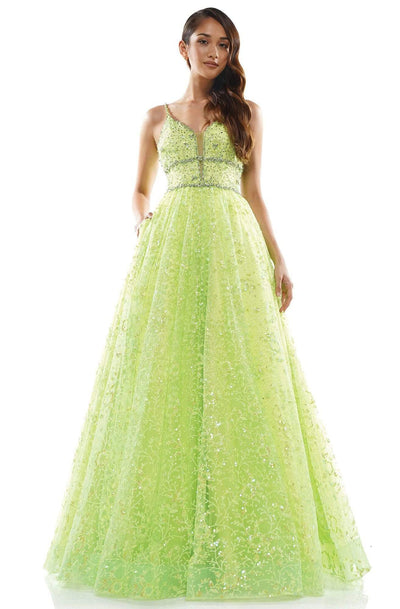 Colors Dress - 2288 Embellished Sweetheart Long Dress Prom Dresses 0 / Lime