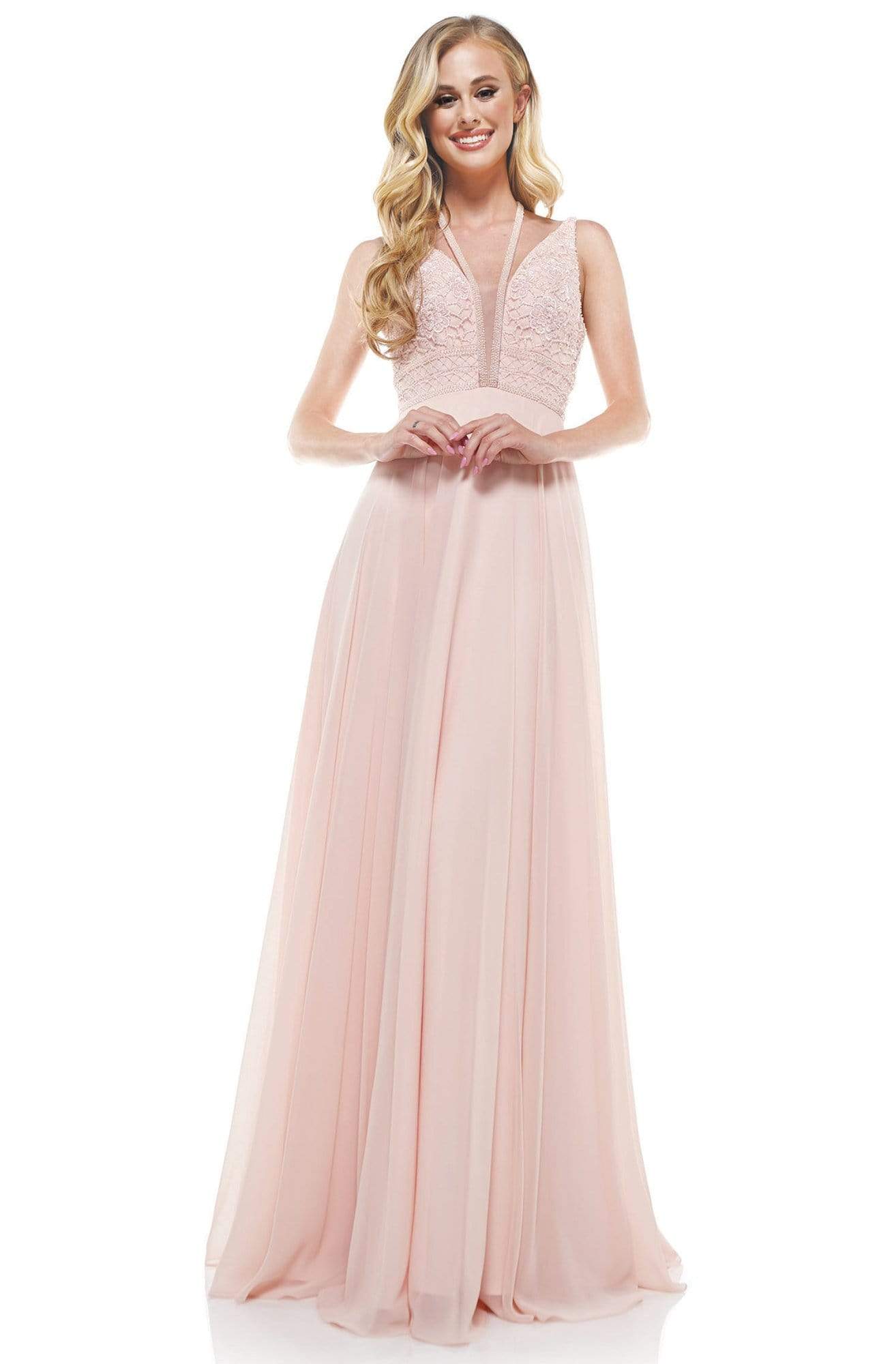 Colors Dress - 2320 Embellished Sleeveless Long A-line Dress Prom Dresses 0 / Blush