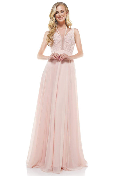 Colors Dress - 2320 Embellished Sleeveless Long A-line Dress Prom Dresses 0 / Blush