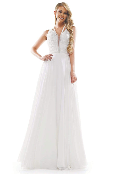 Colors Dress - 2320 Embellished Sleeveless Long A-line Dress Prom Dresses 0 / Off White