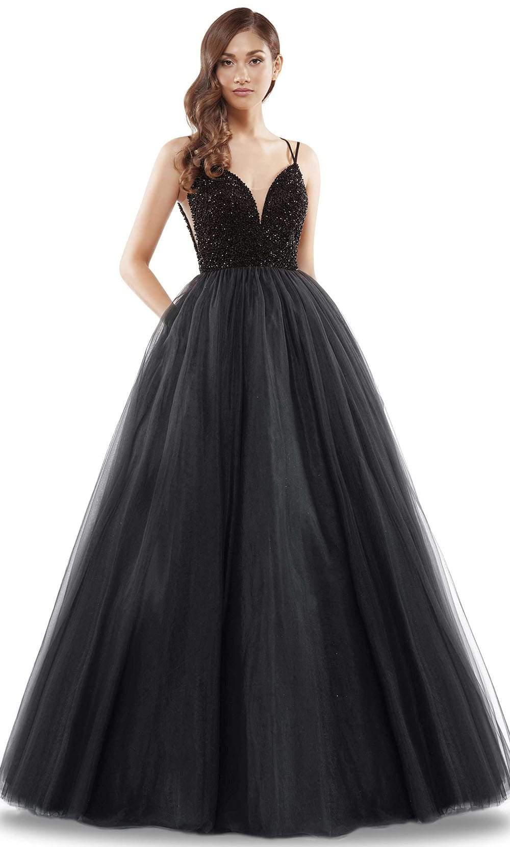 Colors Dress - 2382 Beaded Plunging Sweetheart Ballgown Prom Dresses 0 / Black