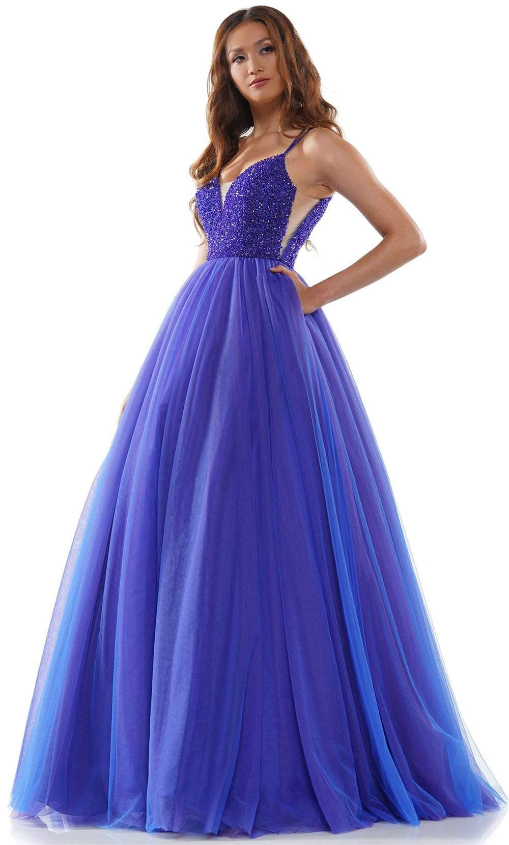 Colors Dress - 2382 Beaded Plunging Sweetheart Ballgown Prom Dresses 0 / Royal Purple