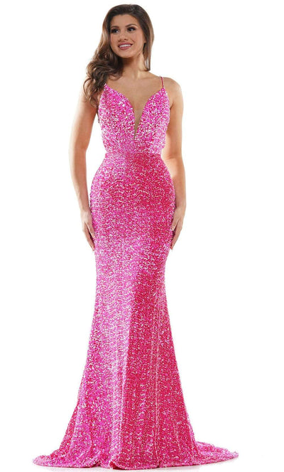 Colors Dress - 2459 Sequin Plunging Sweetheart Mermaid Dress Prom Dresses 0 / Hot Pink