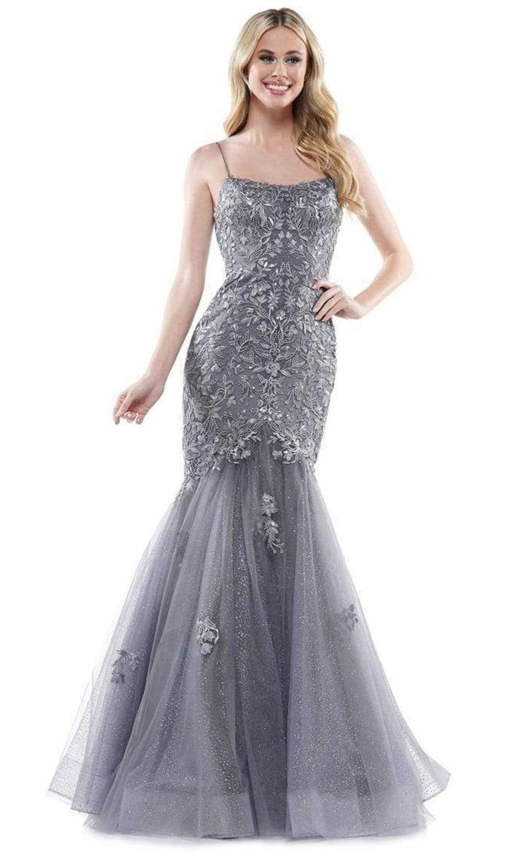 Colors Dress - 2490 Embellished Glitter Mermaid Gown Prom Dresses 0 / Gunmetal
