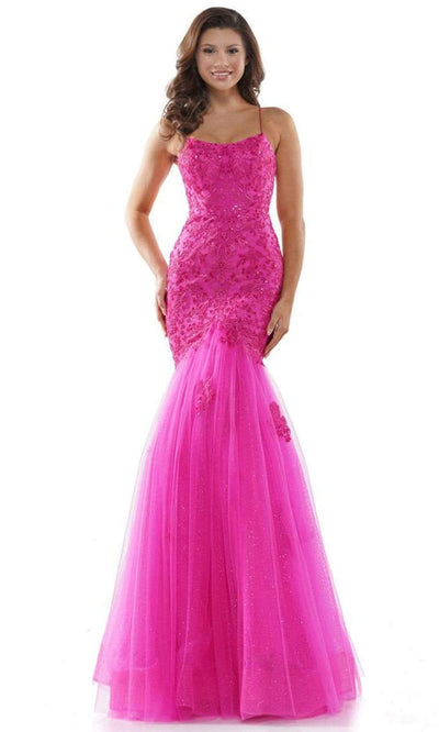 Colors Dress - 2490 Embellished Glitter Mermaid Gown Prom Dresses 0 / Hot Pink