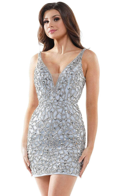 Colors Dress 2595 - Beaded Mesh Cocktail Dress Special Occasion Dress 0 / Light Blue