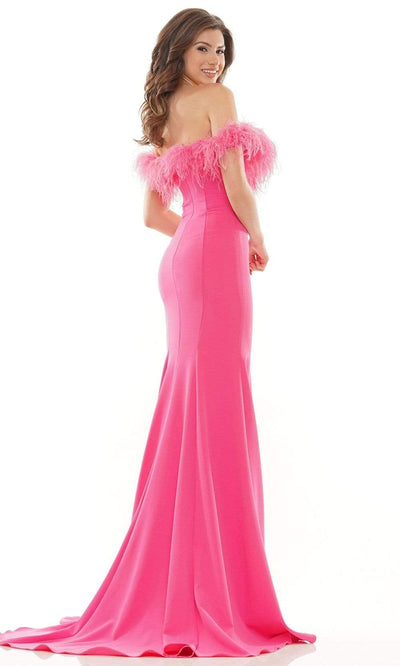 Colors Dress - 2663 Feather Trimmed High Slit Gown Special Occasion Dress