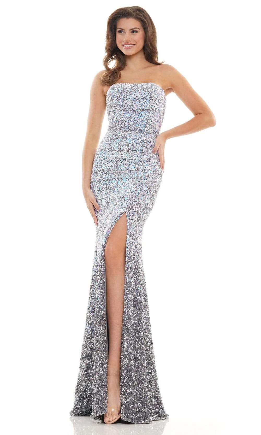 Colors Dress - 2683 Strapless Ombre Sequin Gown Prom Dresses 0 / Grey
