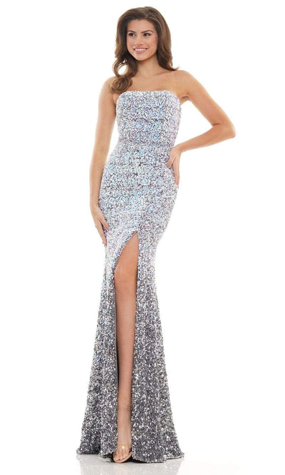 Colors Dress - 2683 Strapless Ombre Sequin Gown Prom Dresses 0 / Grey