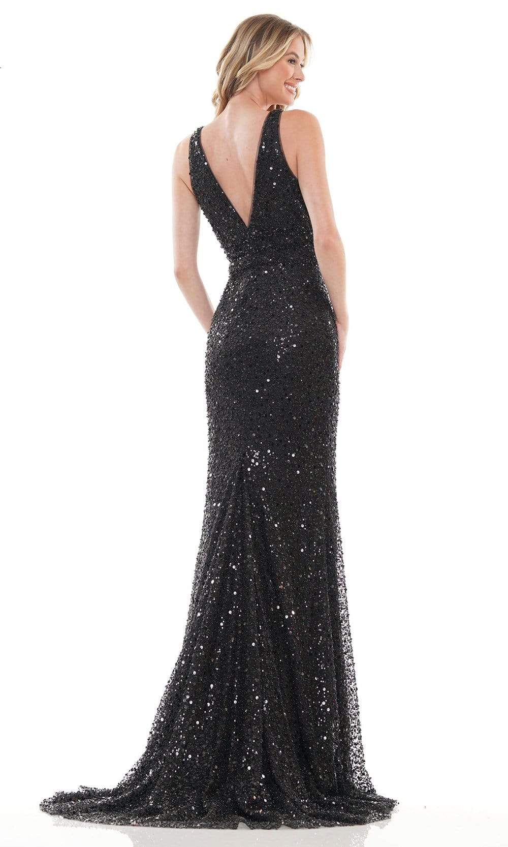 Colors Dress - 2718 Plunging V-Neck Sequin Gown Prom Dresses