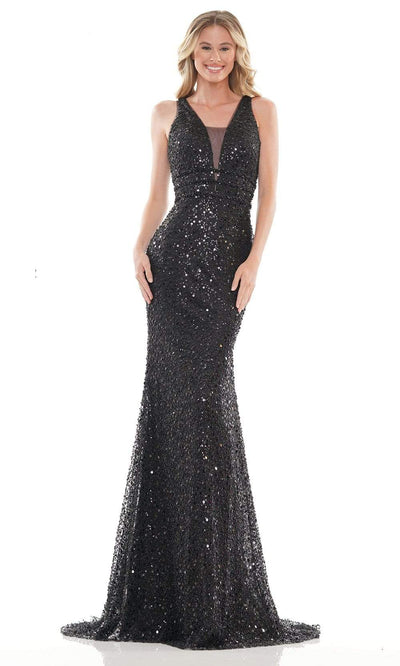 Colors Dress - 2718 Plunging V-Neck Sequin Gown Prom Dresses