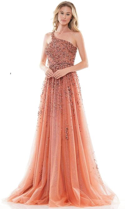 Colors Dress 2731 - Bejeweled Asymmetrical Long Gown Prom Dresses 0 / Teracotta
