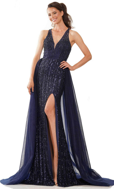 Colors Dress 2818 - Vertically Beaded Evening Gown Special Occasion Dress 2 / Navy
