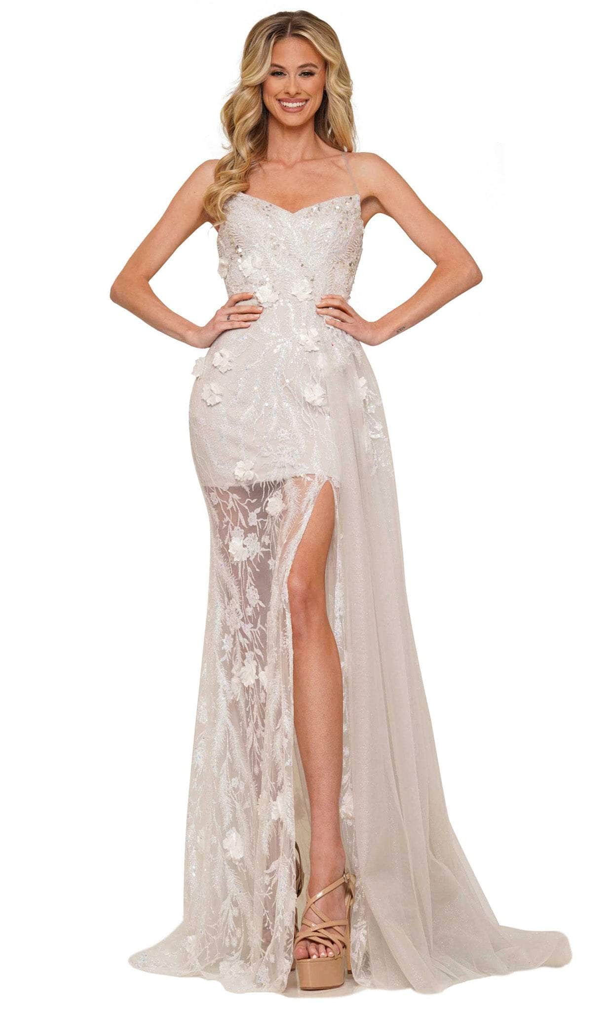 Colors Dress 2822 - Strappy Open Back Floral Dress Special Occasion Dress 0 / Platinum