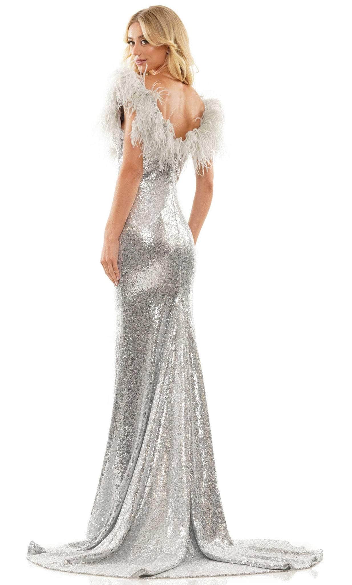 Colors Dress 2850 - Feathered Neck Sequined Dress Special Occasion Dress