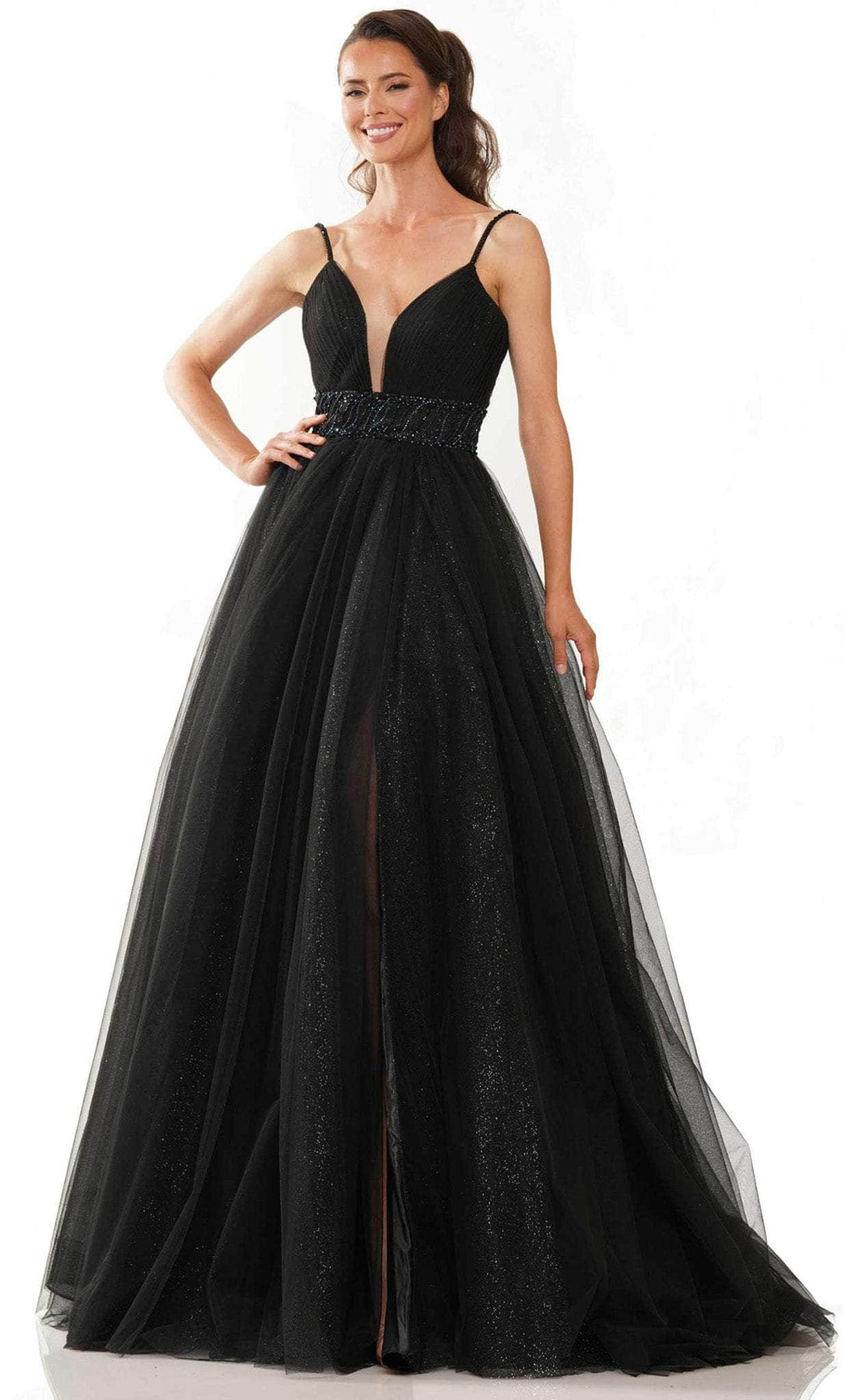 Colors Dress 2891 - Full Length A-line Tulle Gown Special Occasion Dress 00 / Black