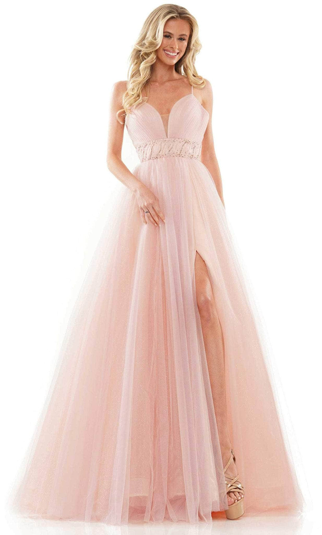 Colors Dress 2891 - Full Length A-line Tulle Gown Special Occasion Dress 00 / Blush