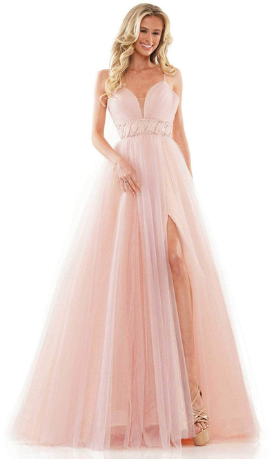Colors Dress 2891 - Full Length A-line Tulle Gown Special Occasion Dress 00 / Blush
