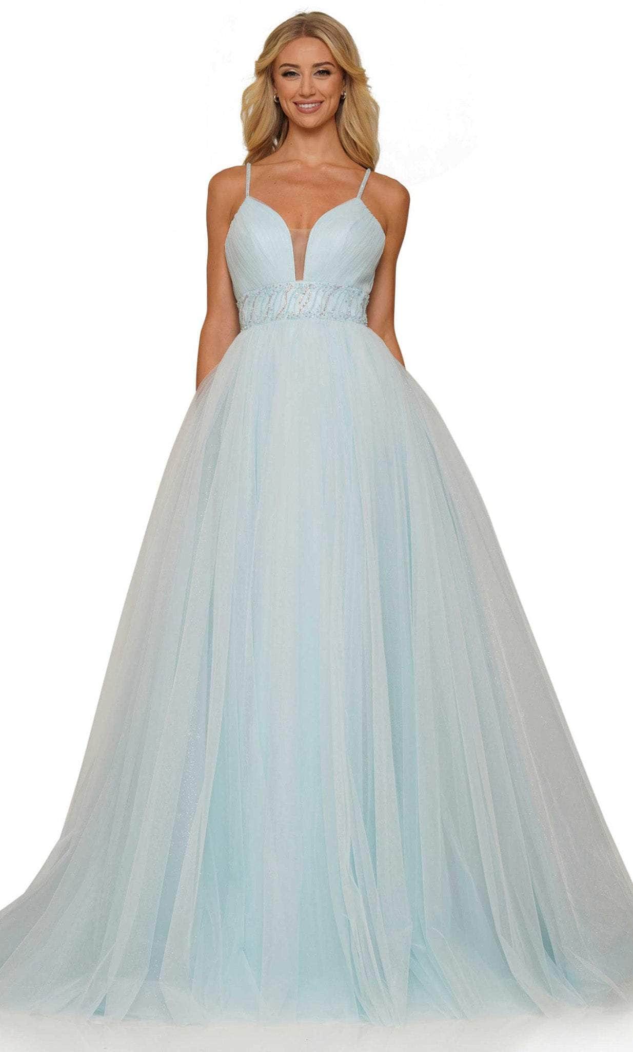 Colors Dress 2891 - Full Length A-line Tulle Gown Special Occasion Dress 00 / Light Blue