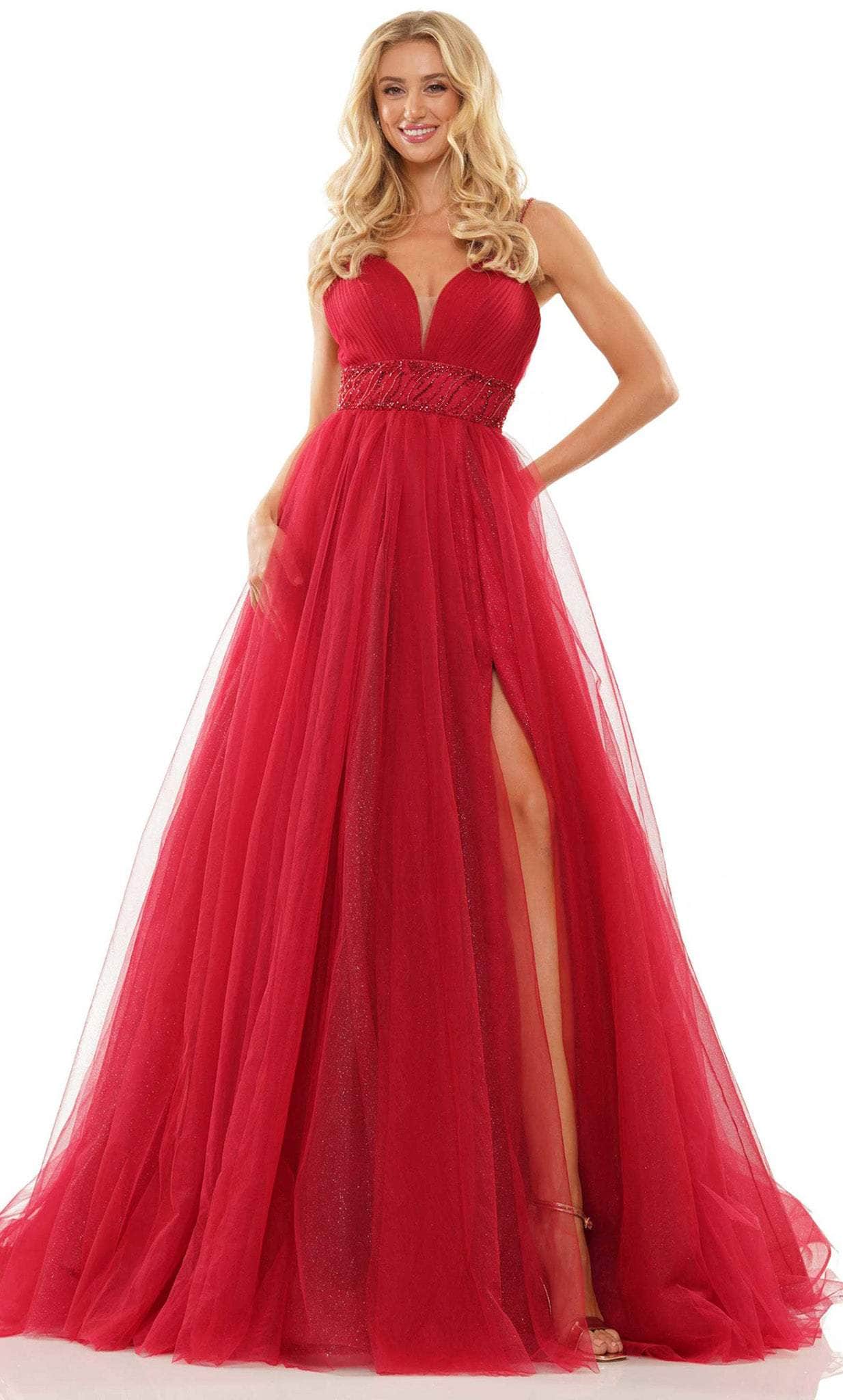 Colors Dress 2891 - Full Length A-line Tulle Gown Special Occasion Dress 00 / Red