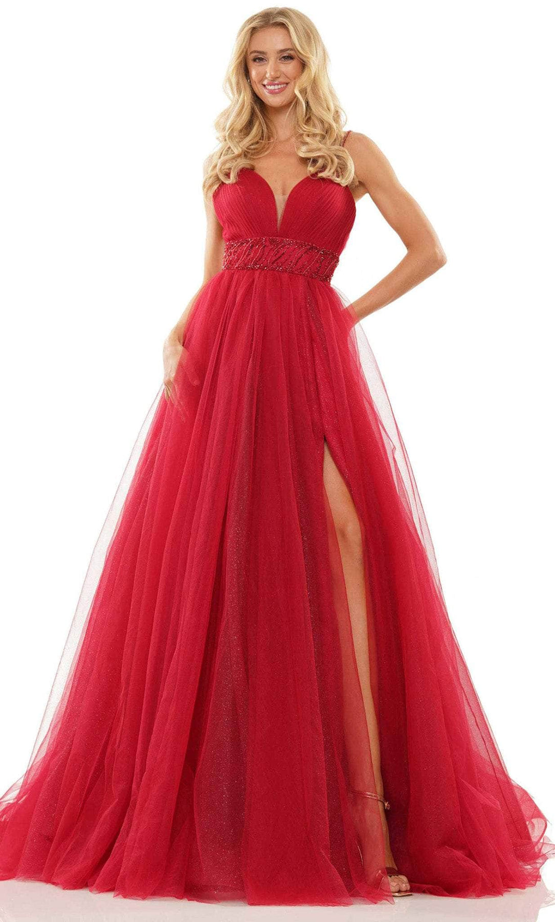 Colors Dress 2891 - Full Length A-line Tulle Gown Special Occasion Dress 00 / Red