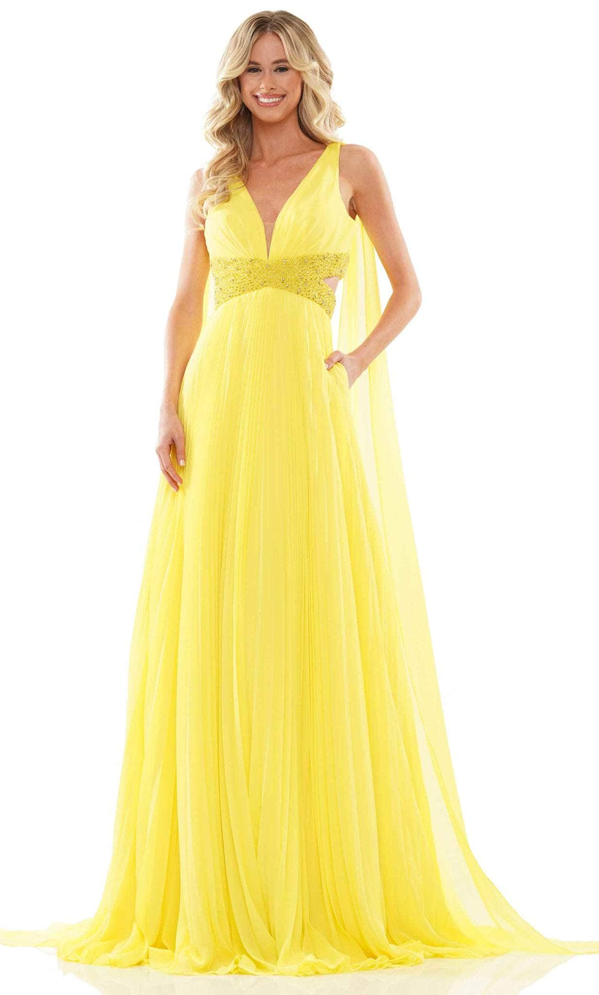 Colors Dress 2895 - Sleeveless V-Neck Prom Dress Special Occasion Dress 00 / Yellow