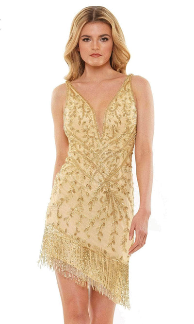 Colors Dress 2905 - Asymmetrical Hemline Cocktail Dress Special Occasion Dress 0 / Gold
