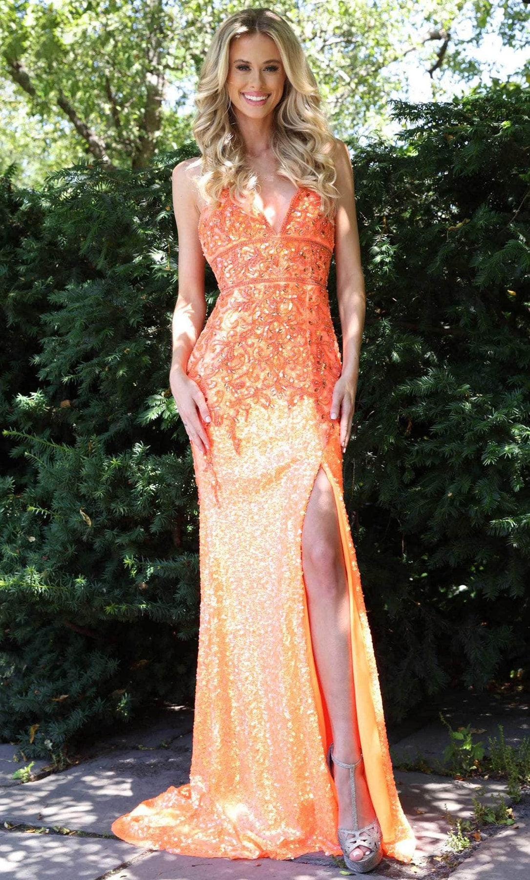 Colors Dress 2920 - Long Sequin Sheath Dress - Sleeveless, Spaghetti straps, Deep neckline, Fitted bodice, Sequins, High slit, Mid back, Back zipper, Floor length, Sweep train ADASA Colors Dress 2920 - Long Sequin Sheath Dress - Sleeveless, Spaghetti straps, Deep neckline, Fitted bodice, Sequins, High slit, Mid back, Back zipper, Floor length, Sweep train ADASA