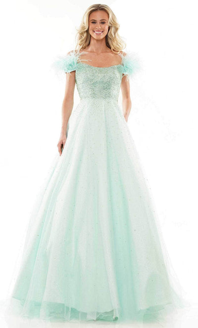 Colors Dress 2936 - Stunning A-line Feathered Gown Special Occasion Dress 0 / Mint