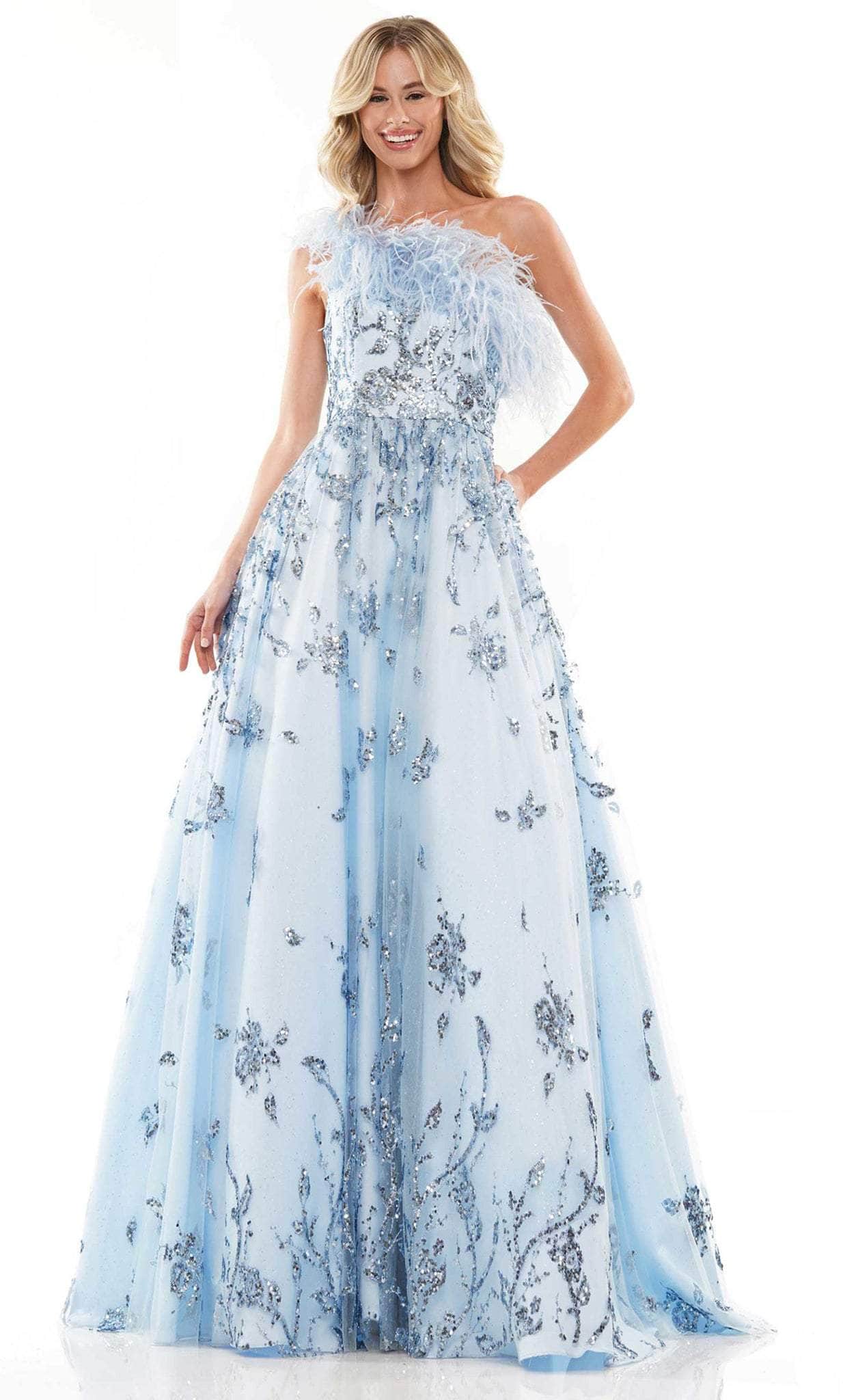 Colors Dress 2950 - Feathered Asymmetrical Dress