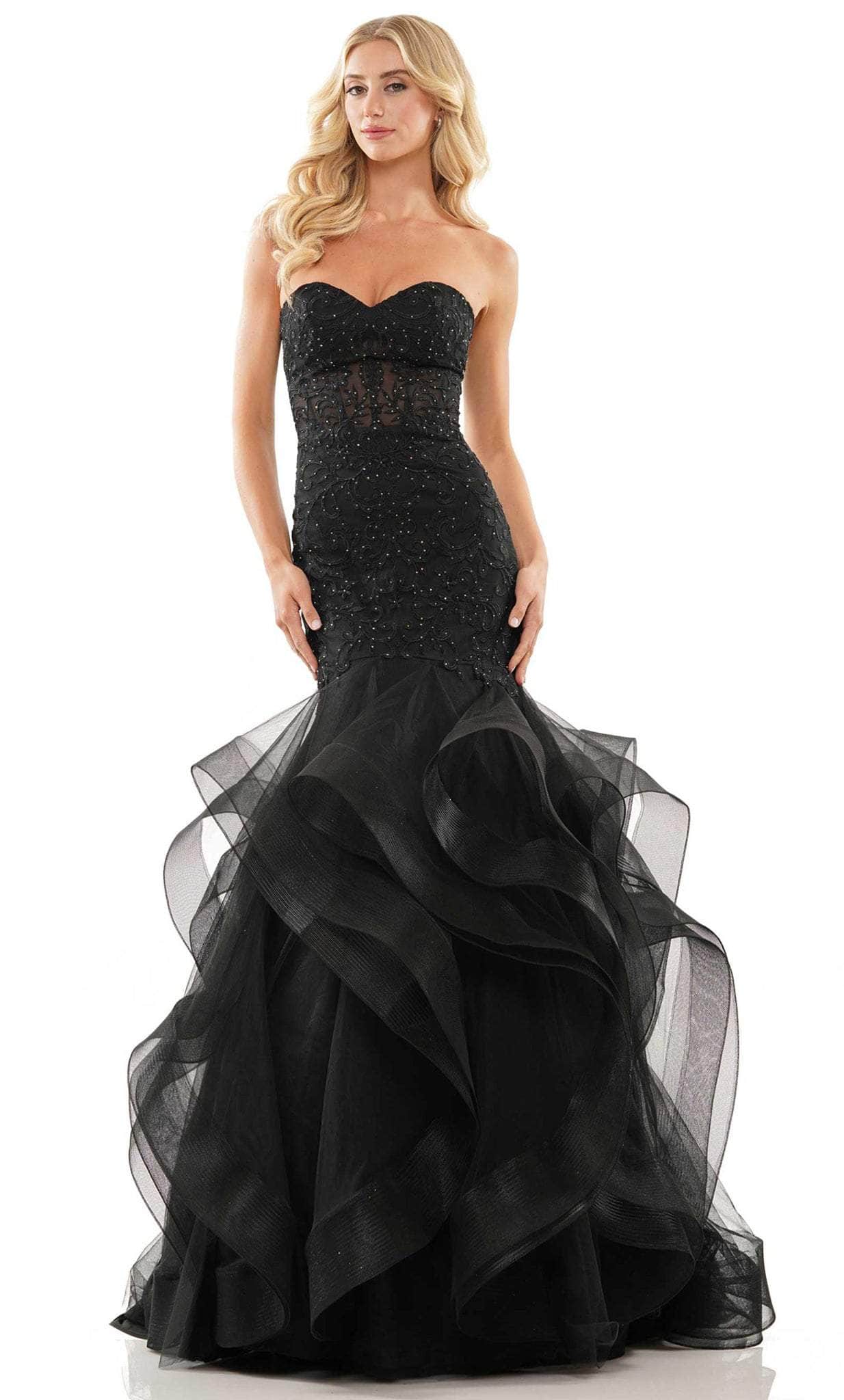 Colors Dress 2998 - Strapless Ruffled Skirt Prom Gown Special Occasion Dress 0 / Black