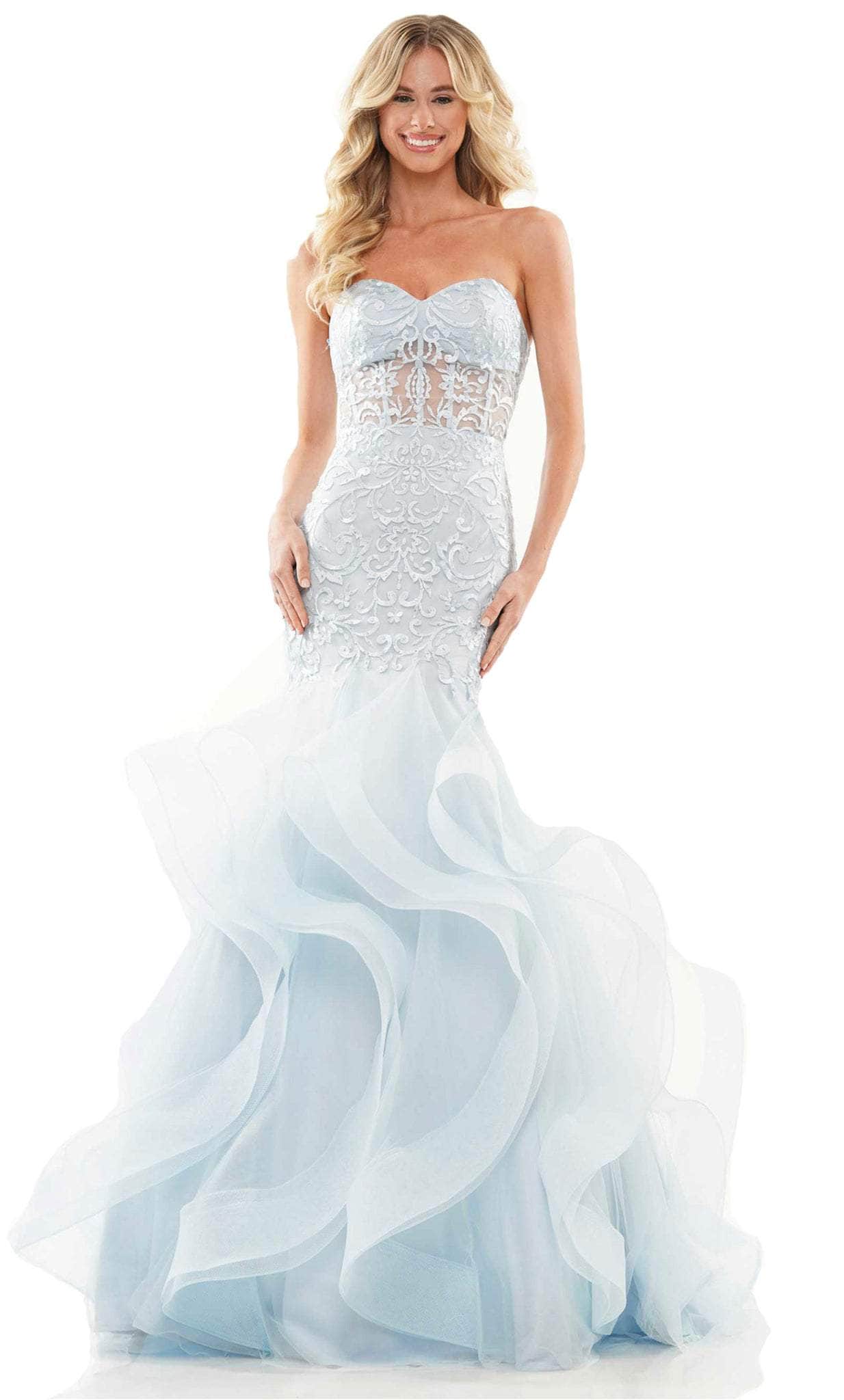 Colors Dress 2998 - Strapless Ruffled Skirt Prom Gown Special Occasion Dress 0 / Light Blue