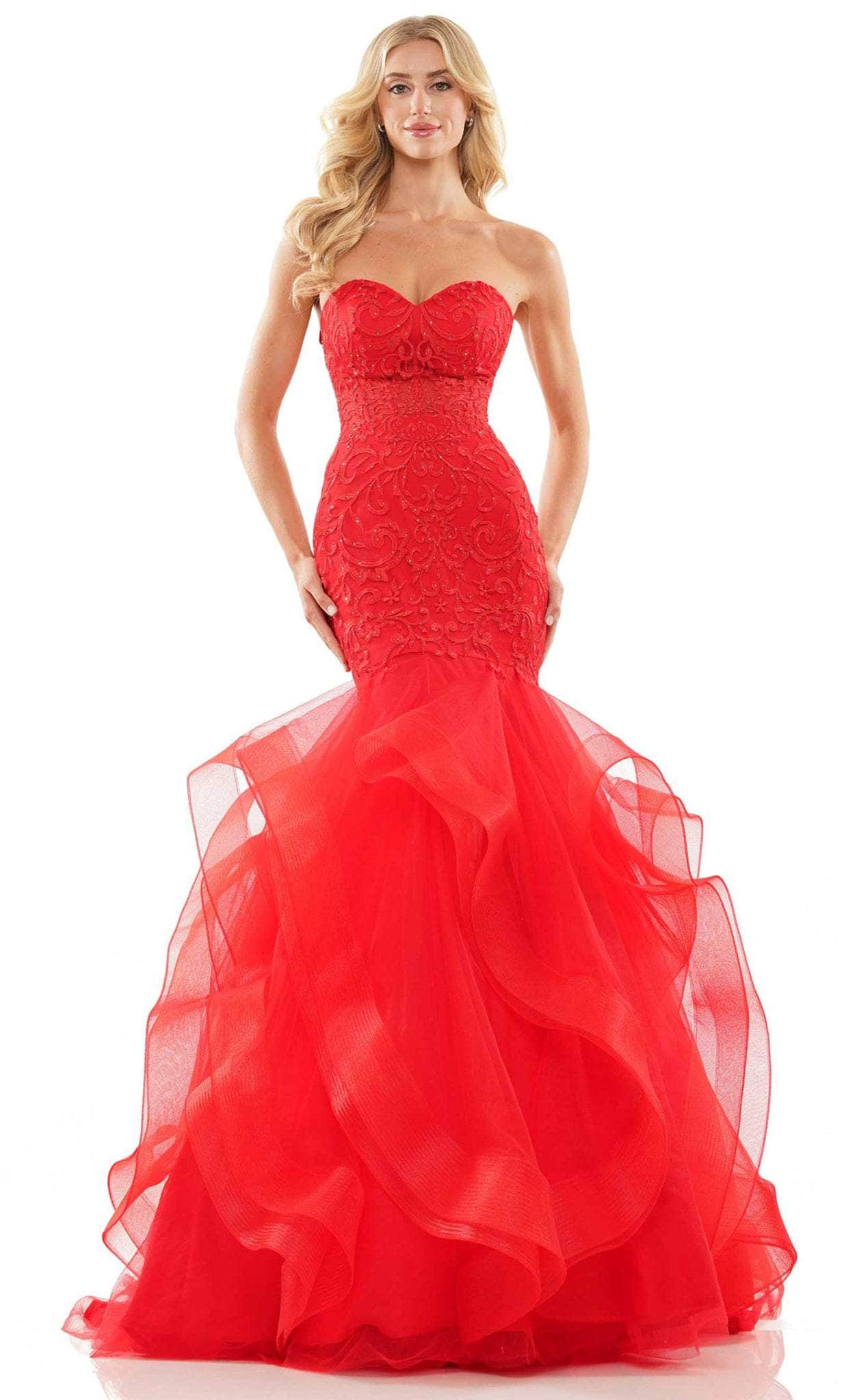 Colors Dress 2998 - Strapless Ruffled Skirt Prom Gown Special Occasion Dress 0 / Red