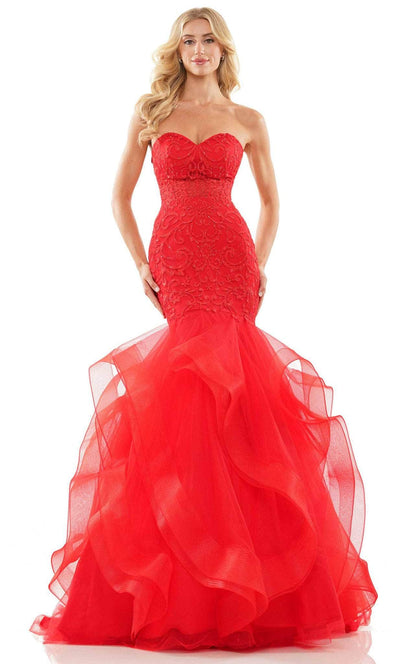 Colors Dress 2998 - Strapless Ruffled Skirt Prom Gown Special Occasion Dress 0 / Red