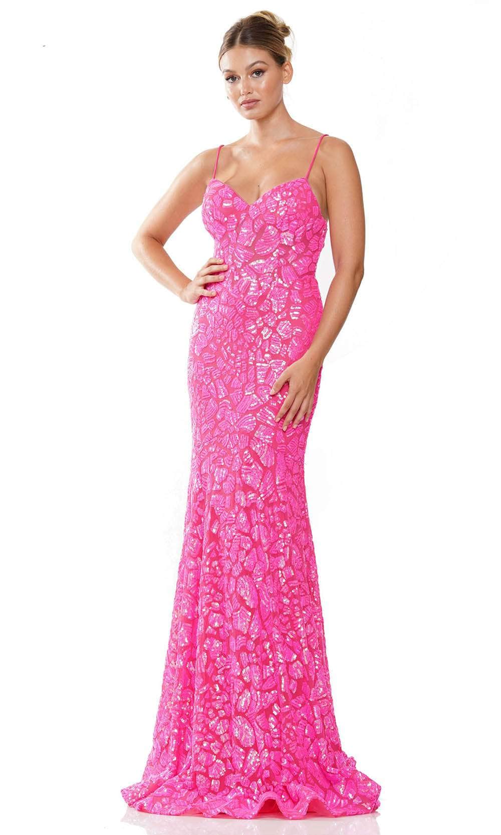 Colors Dress 3113 - Sequin Gown 0 / Hot Pink