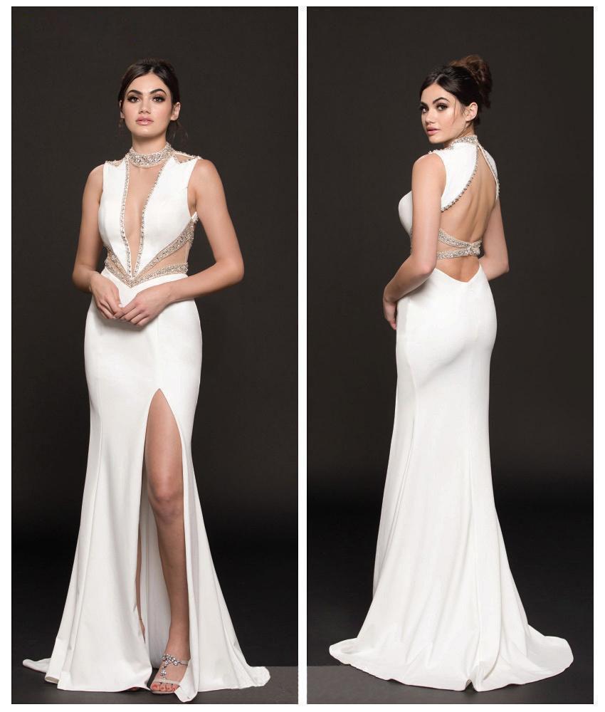 Colors Dress Bedazzled Illusion High Sheath Sexy Dress 1816 CCSALE 12 / Off White