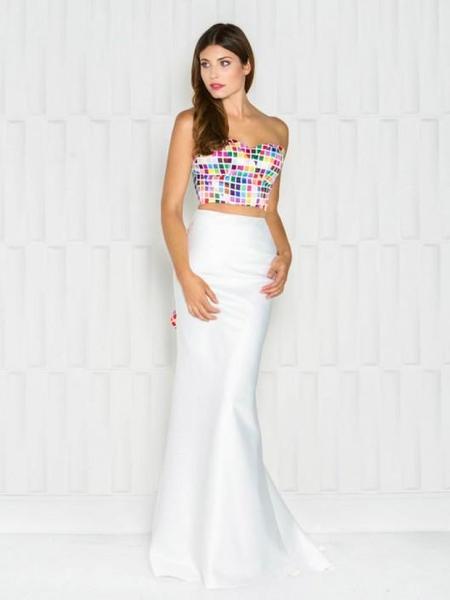 Colors Dress - Colorful Print Two-Piece Evening Gown 1716 CCSALE 12 / Off White