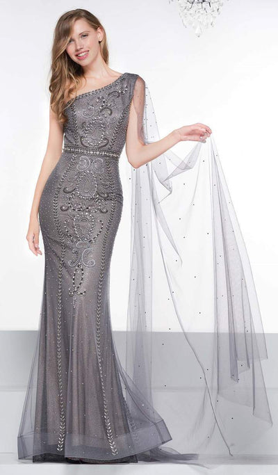 Colors Dress - Embellished One Shoulder Trumpet Dress 2058 - 1 pc Grey/Nude In Size 10 Available CCSALE 10 / Grey/Nude