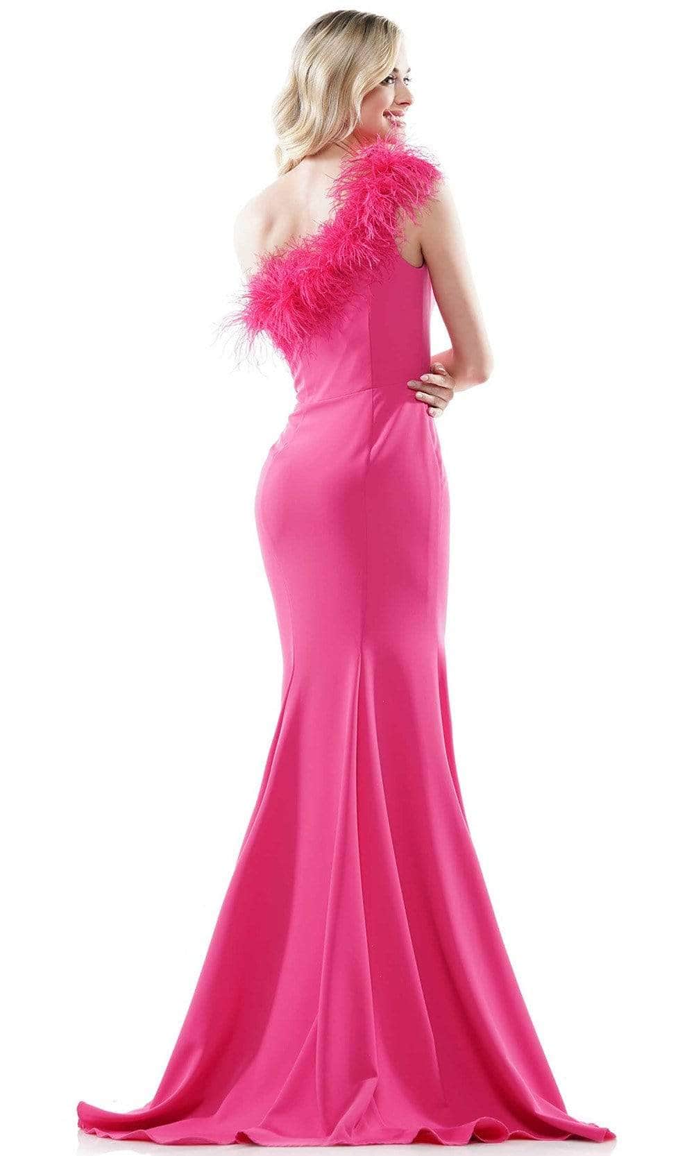 Colors Dress - Feathered Ornate One Shoulder Evening Dress 2405 CCSALE