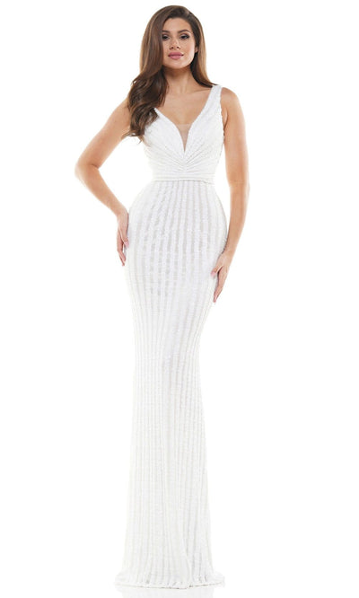 Colors Dress - G1042 Long Stripe Sequin Gown Prom Dresses 2 / Off White
