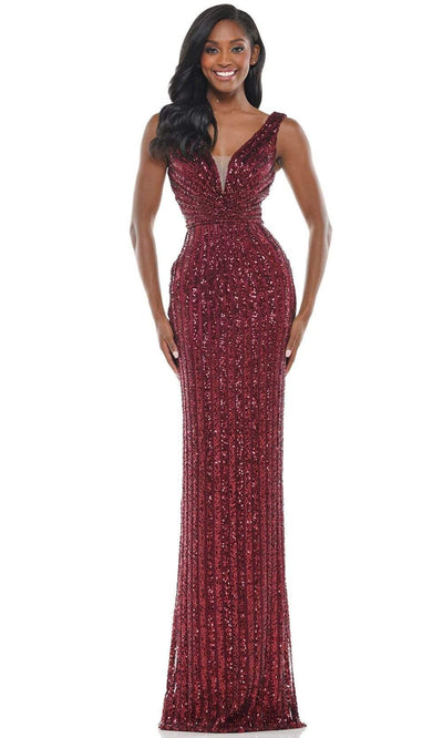 Colors Dress - G1042 Long Stripe Sequin Gown Special Occasion Dress 2 / Wine