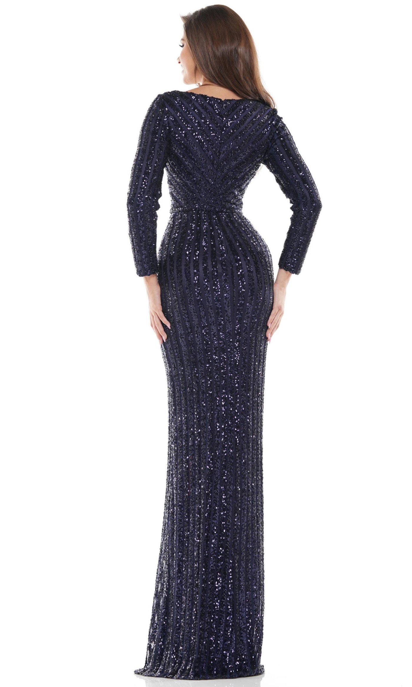 Colors Dress - G1042SL Long Sleeve Stripe Sequin Gown Mother of the Bride Dresess