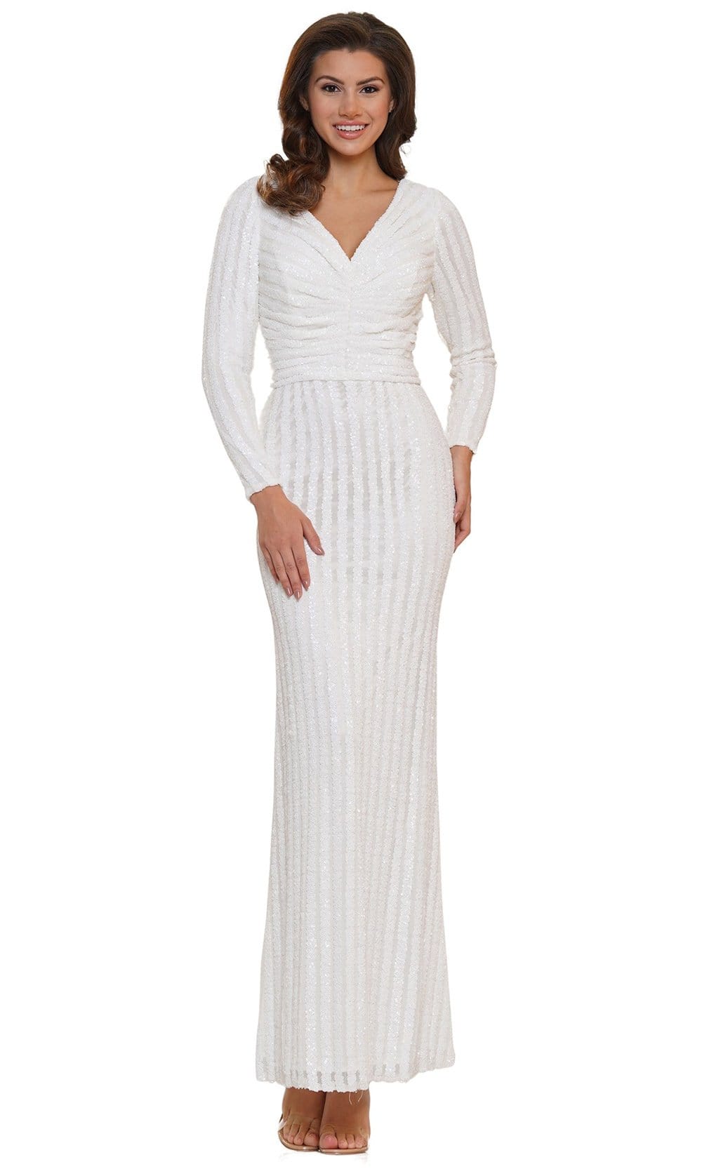 Colors Dress - G1042SL Long Sleeve Stripe Sequin Gown Special Occasion Dress