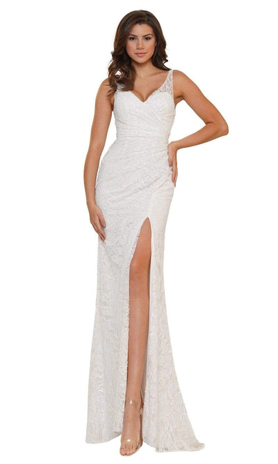 Colors Dress - G1074 V-Neck Ruched Sequin Dress Prom Dresses 2 / Off White